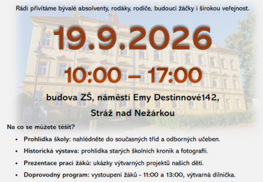 Oslavy 120 let od vysvěcení školní budovy ZŠ Stráž nad Nežárkou 19.9.2026 - Stráž nad Nežárkou